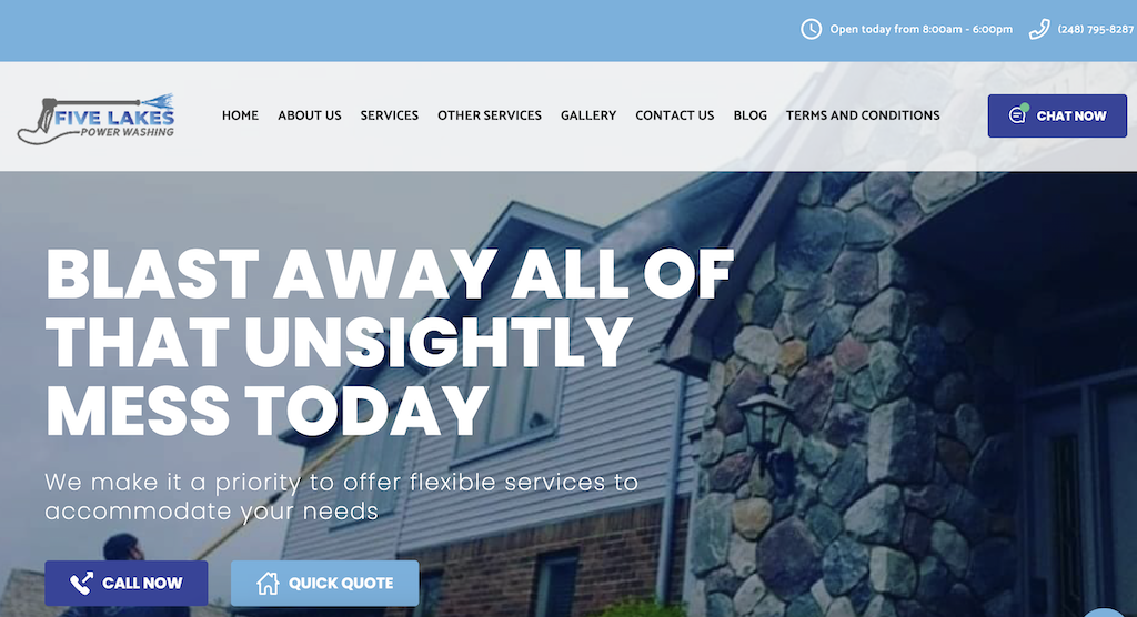 Captura de Imagen del Sitio Web de Lavado a Presion de Five Lakes Power Washing